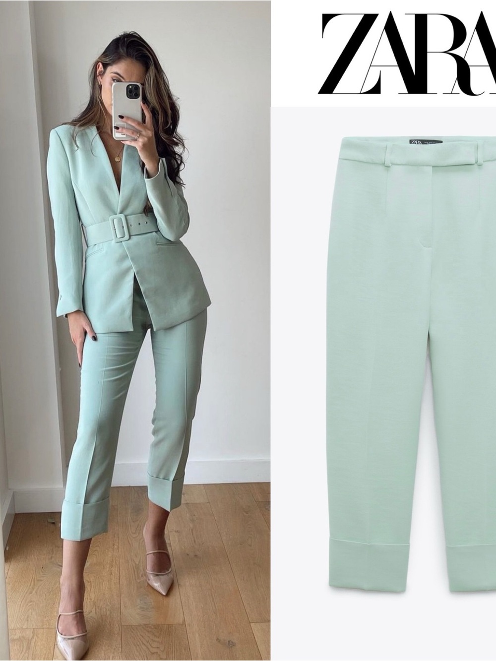 NWT Zara Mint Green Cropped Tailored Pants